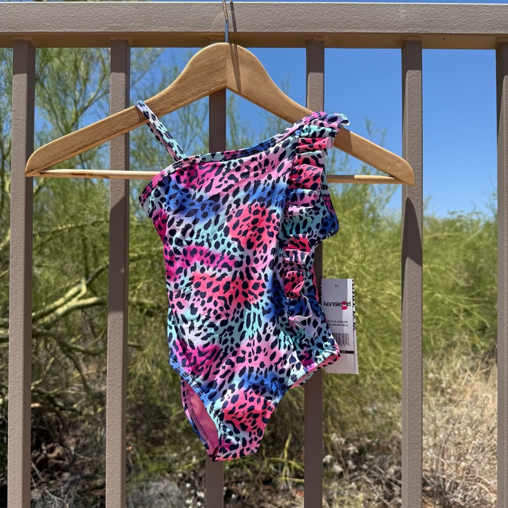 ⬇️💲Kensie Girl NWT One-Shoulder Strap Leopard Swimsuit - Pink, Blue, Purple